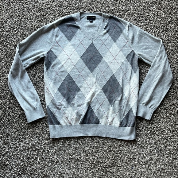 Banana Republic Argyle Sweater Gray V-Neck Pullover Men’s Large - Picture 1 of 4